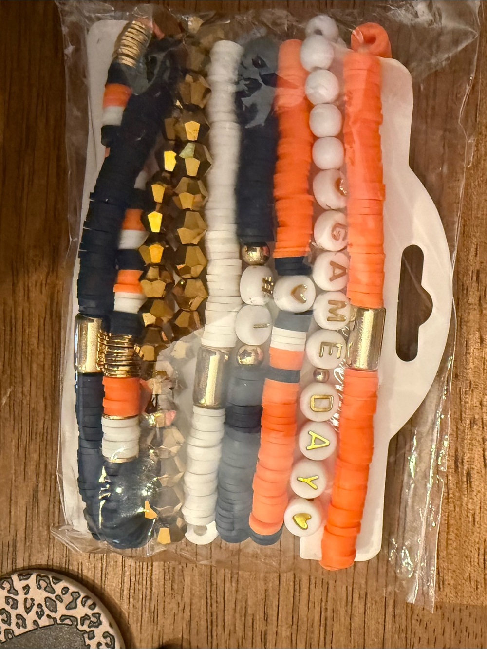 Orange Navy White Beaded Stretch Bracelet Set